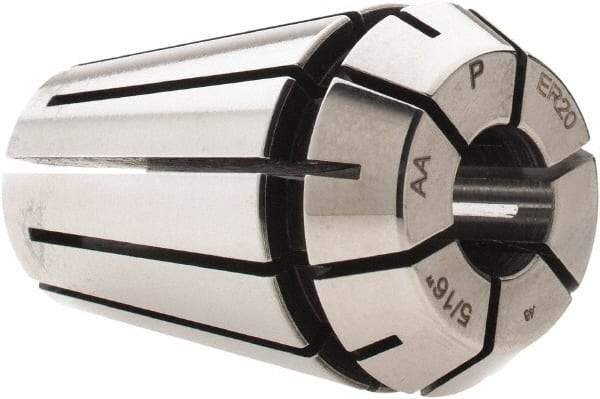 Parlec - 5/16" ER20 Collet - 0.0002" TIR, 1.24" OAL, 0.827" Overall Diam - Exact Tool & Supply