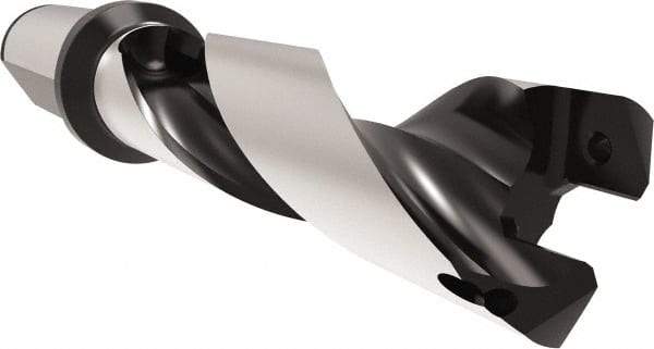 Allied Machine and Engineering - Series 26, 26 to 28.99mm Diam, 32mm Diam Straight Shank with Flange, Helical Flute Spade Drill - 87mm Max Depth, 128.1mm Body Length, 188.1mm OAL, Standard Length, Through Coolant - Exact Tool & Supply