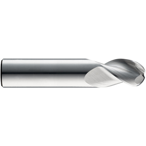 1/2″ Dia. × 1/2″ Shank × 2″ DOC × 4″ OAL, Carbide TiB2, Spiral , 3 Flute, 38° Helix, Ballnose End Mill - Exact Tool & Supply