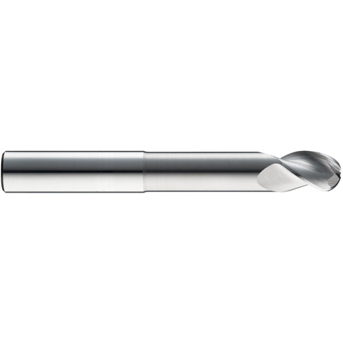 ‎1/4″ Dia. × 1/4″ Shank × 3/8″ DOC × 2-1/2″ OAL, Carbide TiB2, Spiral , 3 Flute, 38° Helix, Ballnose End Mill - Exact Tool & Supply