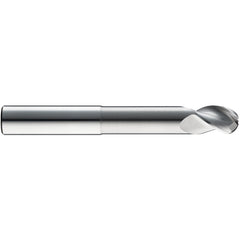 ‎1/4″ Dia. × 1/4″ Shank × 3/8″ DOC × 2-1/2″ OAL, Carbide TiB2, Spiral , 3 Flute, 38° Helix, Ballnose End Mill - Exact Tool & Supply