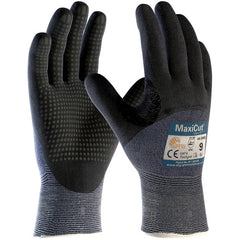 ‎44-3455/M Gloves for Cut Protection - MaxiCut Ultra - Blu. Eng Yrn - Black 3/4 MicroFoam Nirile Dot Coat - EN5 - Exact Tool & Supply