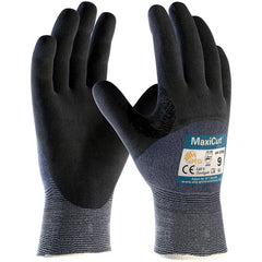 ‎44-3755/L Gloves for Cut Protection - MaxiCut Ultra - Blue 15G Eng Yarn - Black 3/4 Dip MicroFoam Nitrile - A3 - Exact Tool & Supply