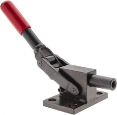 De-Sta-Co - 2,499.88 Lb Load Capacity, Flanged Base, Carbon Steel, Standard Straight Line Action Clamp - 4 Mounting Holes, 0.34" Mounting Hole Diam, 0.51" Plunger Diam, Straight Handle - Exact Tool & Supply