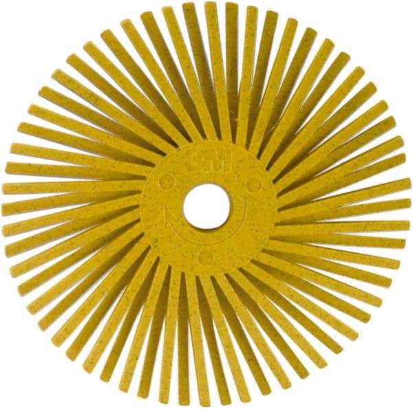 3M - 3" 80 Grit Ceramic Tapered Disc Brush - Medium Grade, Plain Hole Connector, 1" Trim Length, 0.37" Arbor Hole - Exact Tool & Supply