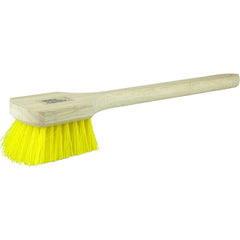 20″ Utility Scrub Brush, Yellow Polypropylene, Long Handle, Wood Block - Exact Tool & Supply