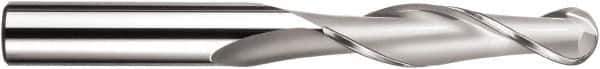 SGS - 20mm Diam, 75mm LOC, 2 Flute Solid Carbide Ball End Mill - TiN Finish, Single End, 150mm OAL, 20mm Shank Diam, Spiral Flute - Exact Tool & Supply