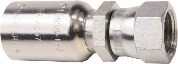 Parker - 7/16-20 JIC Steel Hydraulic Hose Female JIC 37/45° Dual Flare Swivel Straight Fitting - 6,000 psi, -4 Hose Size, 1/4" Hose Diam - Exact Tool & Supply