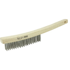 Hand Wire Scratch Brush, .012 Stainless Steel Fill, Curved Handle, 3 × 19 Rows - Exact Tool & Supply