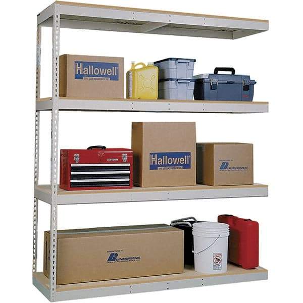 Hallowell - 4 Shelf Add-On Open Steel Shelving - 2 Lb Capacity, 60" Wide x 84" High x 48" Deep, Tan - Exact Tool & Supply