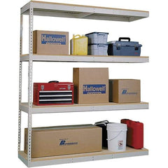 Hallowell - 4 Shelf Add-On Open Steel Shelving - 2 Lb Capacity, 60" Wide x 84" High x 48" Deep, Tan - Exact Tool & Supply