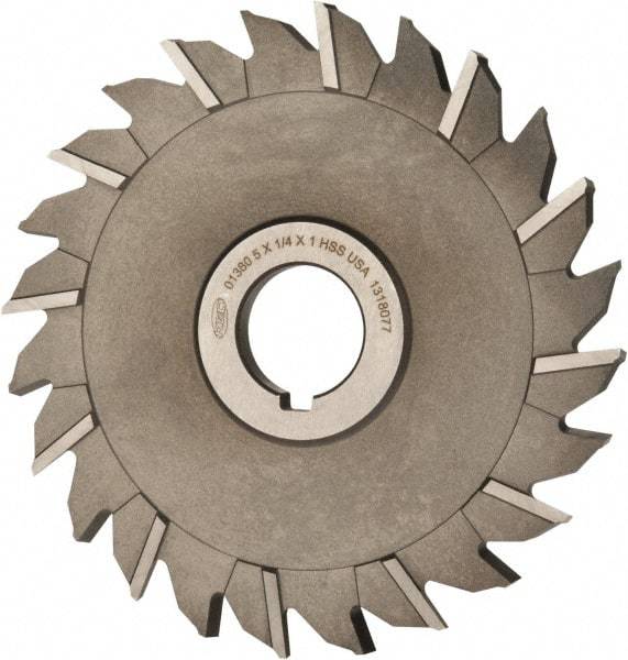 Keo - 5" Diam x 1/4" Width of Cut, 24 Teeth, High Speed Steel Side Milling Cutter - Staggered Teeth, Uncoated - Exact Tool & Supply