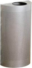 Rubbermaid - 12 Gal Silver Half-Round Decorative Waste Receptacle With Top - Steel, 32" High x 18" Wide - Exact Tool & Supply