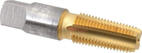 OSG - 1/4-18 NPTF Thread, 4 Flute Standard Pipe Tap - 2-7/16" OAL, 1-1/16" Thread Length, 9/16" Shank Diam, TiN Finish, High Speed Steel - Exact Tool & Supply