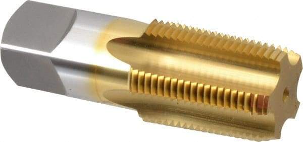 OSG - 1 - 11-1/2 NPT Thread, 5 Flute Standard Pipe Tap - 3-3/4" OAL, 1-3/4" Thread Length, 1-1/8" Shank Diam, TiN Finish, High Speed Steel - Exact Tool & Supply