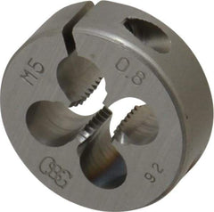 OSG - M5x0.80 Thread, High Speed Steel Round Die - 1/4" Thick, Right Hand Thread, Series 135, Adjustable - Exact Tool & Supply