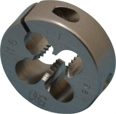 OSG - M6x1.00 Thread, 13/16" Outside Diam High Speed Steel Round Die - 1/4" Thick, Right Hand Thread, Series 135, Adjustable - Exact Tool & Supply
