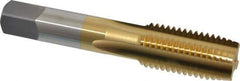 OSG - 7/8-9 UNC 3B 4 Flute TiN Finish High Speed Steel Straight Flute Standard Hand Tap - Plug, Right Hand Thread, 4-11/16" OAL, 2-7/32" Thread Length, H4 Limit, Oversize - Exact Tool & Supply