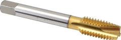 OSG - 1/2-13 UNC, 3 Flute, TiN Finish, High Speed Steel Spiral Point Tap - Plug Chamfer, Right Hand Thread, 3-3/8" OAL, 1-21/32" Thread Length, 0.367" Shank Diam, 2B Class of Fit, Series 105 - Exact Tool & Supply