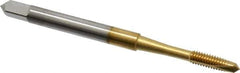 OSG - #4-48 UNF, 2 Flute, TiN Finish, High Speed Steel Spiral Point Tap - Plug Chamfer, Right Hand Thread, 1-7/8" OAL, 9/16" Thread Length, 0.141" Shank Diam, 2B Class of Fit, Series 105 - Exact Tool & Supply