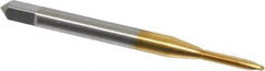 OSG - #1-72 UNF, 2 Flute, TiN Finish, High Speed Steel Spiral Point Tap - Plug Chamfer, Right Hand Thread, 1-11/16" OAL, 3/8" Thread Length, 0.141" Shank Diam, 2B Class of Fit, Series 105 - Exact Tool & Supply