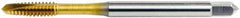 OSG - #2-64 UNF, 2 Flute, TiN Finish, High Speed Steel Spiral Point Tap - Plug Chamfer, Right Hand Thread, 1-3/4" OAL, 7/16" Thread Length, 0.141" Shank Diam, 2B Class of Fit, Series 105 - Exact Tool & Supply