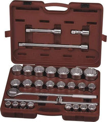 Paramount - 28 Piece 3/4" Drive Chrome Finish Socket Set - 12 Points, 3/4" to 1-11/16" Range, Inch Measurement Standard - Exact Tool & Supply