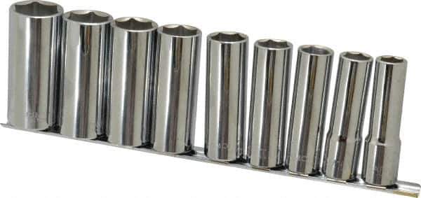 Paramount - 9 Piece 1/2" Drive Chrome Finish Deep Well Socket Set - 6 Points, 1/2" to 1" Range, Inch Measurement Standard - Exact Tool & Supply
