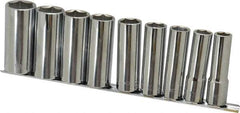 Paramount - 9 Piece 1/2" Drive Chrome Finish Deep Well Socket Set - 6 Points, 1/2" to 1" Range, Inch Measurement Standard - Exact Tool & Supply