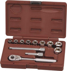 Paramount - 12 Piece 3/8" Drive Chrome Finish Socket Set - 6 Points, 3/8" to 7/8" Range, Inch Measurement Standard - Exact Tool & Supply