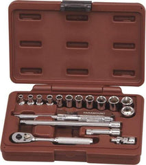 Paramount - 17 Piece 1/4" Drive Chrome Finish Socket Set - 6 Points, 4mm to 14mm Range, Metric Measurement Standard - Exact Tool & Supply
