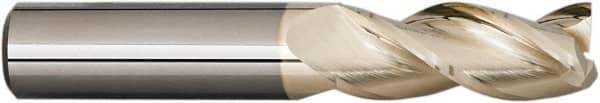 Accupro - 1", 3" LOC, 1" Shank Diam, 6" OAL, 3 Flute, Solid Carbide Square End Mill - Single End, ZrN Finish, Spiral Flute, 37° Helix, Centercutting, Right Hand Cut, Right Hand Flute - Exact Tool & Supply