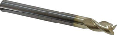 Accupro - 1/4", 3/8" LOC, 1/4" Shank Diam, 2-1/2" OAL, 3 Flute, Solid Carbide Square End Mill - Single End, ZrN Finish, Spiral Flute, 37° Helix, Centercutting, Right Hand Cut, Right Hand Flute - Exact Tool & Supply