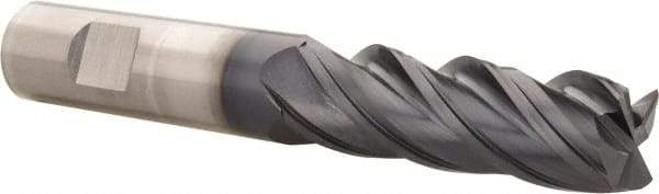 Kennametal - 3/4", 2-1/4" LOC, 3/4" Shank Diam, 5" OAL, 4 Flute, Solid Carbide Square End Mill - Single End, AlTiN Finish, Spiral Flute, 38° Helix, Centercutting, Right Hand Cut, Right Hand Flute, Series HPHV - Exact Tool & Supply
