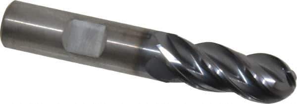 Kennametal - 1/2" Diam, 1-1/4" LOC, 4 Flute Solid Carbide Ball End Mill - AlTiN Finish, Single End, 3" OAL, 1/2" Shank Diam, Spiral Flute - Exact Tool & Supply