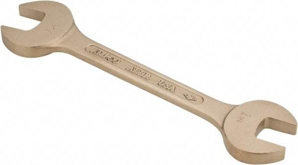 Ampco - 1-1/8" x 1-5/16" Nonsparking Open End Wrench - 12-1/4" OAL, Double End, Plain Finish, 15° Head Angle - Exact Tool & Supply