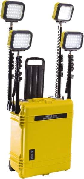 Pelican Products, Inc. - 12 Volt, 93 Watt, Electric, LED Portable Floor Work Light - 13.78" Cord, 4 Heads, 12,000 Lumens, Polypropylene, 24.83" Long x 19.57" Wide x 11.93" High - Exact Tool & Supply