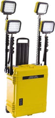 Pelican Products, Inc. - 12 Volt, 93 Watt, Electric, LED Portable Floor Work Light - 13.78" Cord, 4 Heads, 12,000 Lumens, Polypropylene, 24.83" Long x 19.57" Wide x 11.93" High - Exact Tool & Supply