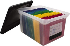 Innovative Storage Designs - 1 Compartment, 17-3/4 Inch Wide x 14 Inch Deep x 10-1/4 Inch High, Portable File Box - Plastic, Black and Clear - Exact Tool & Supply