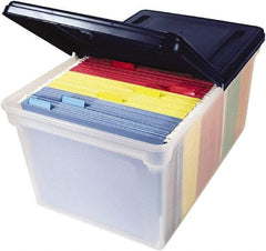 Innovative Storage Designs - 1 Compartment, 23-1/4 Inch Wide x 14-1/4 Inch Deep x 10-5/8 Inch High, Portable File Box - Plastic, Clear and Navy - Exact Tool & Supply