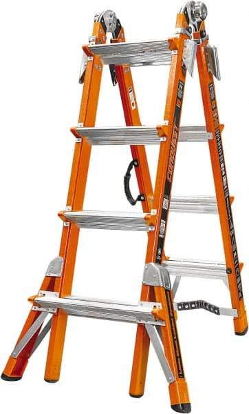 Little Giant Ladder - 14 Steps, 15' High, Type IA Rating, Fiberglass Multi-Use Ladder - 300 Lb Load Capacity, 29" Base Width - Exact Tool & Supply