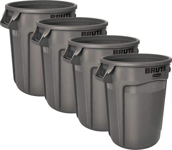 Rubbermaid - 32 Gal Gray Round (4) 32 Gal Brute Containers - Polyethylene, 27.77" High - Exact Tool & Supply