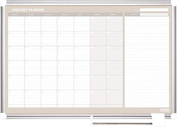 MasterVision - 36" High x 48" Wide Painted Metal Magnetic Dry Erase Calendar - Steel, 50.2" Deep, Includes Mounting Kit - Exact Tool & Supply