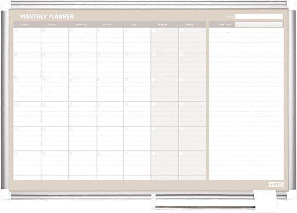 MasterVision - 24" High x 36" Wide Painted Metal Magnetic Dry Erase Calendar - Steel, 42.32" Deep, Includes Mounting Kit - Exact Tool & Supply