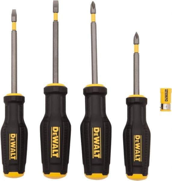 DeWALT - 4 Piece Phillips & Slotted Screwdriver Set - Ergonomic Handle, Blade Sizes: Length 3 to 4, Width 3/16 & 1/4, Bit Sizes: Philips #1 to #2 - Exact Tool & Supply
