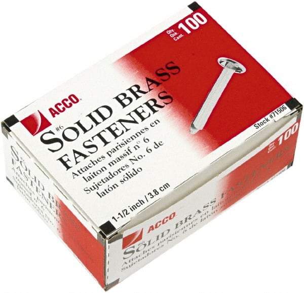ACCO - 100 Piece Paper File Fasteners - 1-1/2" Long - Exact Tool & Supply
