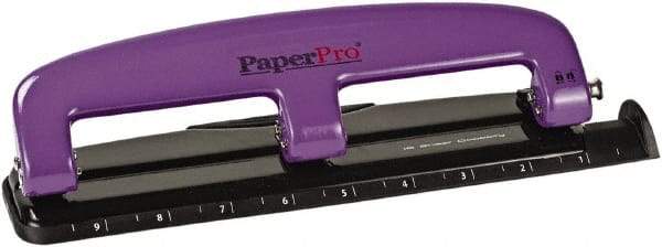 PaperPro - Paper Punches Type: 12 Sheet Manual Three Hole Punch Color: Purple/Black - Exact Tool & Supply