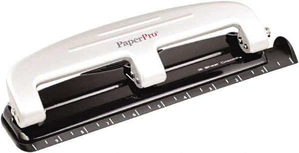 PaperPro - Paper Punches Type: 12 Sheet Manual Three Hole Punch Color: Black/Gray - Exact Tool & Supply