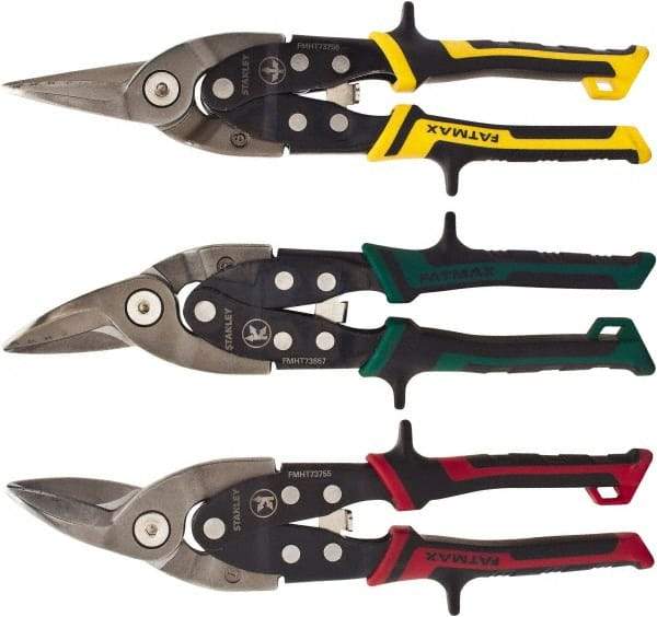 Stanley - 3 Piece Aviation Snip Set - Left, Right, Straight, 10" OAL, 1-15/16" LOC - Exact Tool & Supply