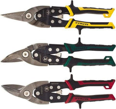 Stanley - 3 Piece Aviation Snip Set - Left, Right, Straight, 10" OAL, 1-15/16" LOC - Exact Tool & Supply